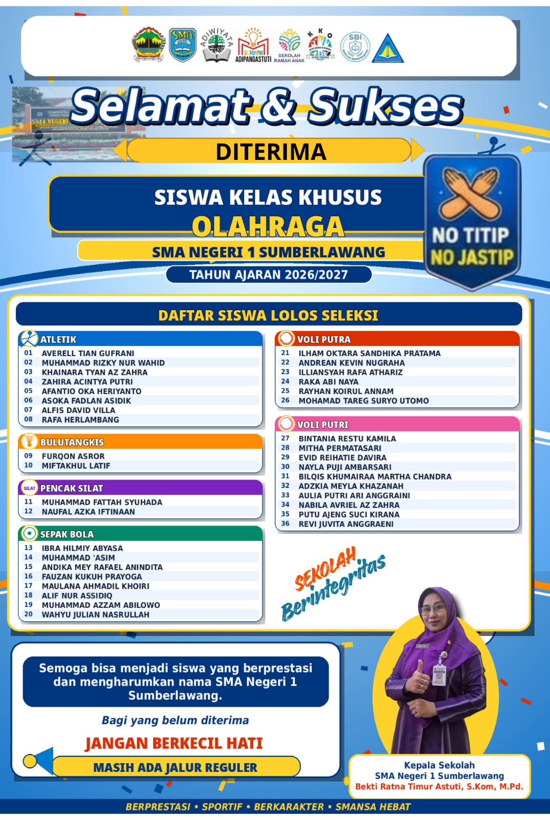 PENGUMUMAN HASIL SELEKSI KKO SMA NEGERI 1 SUMBERLAWANG TAHUN AJARAN 2026/2027